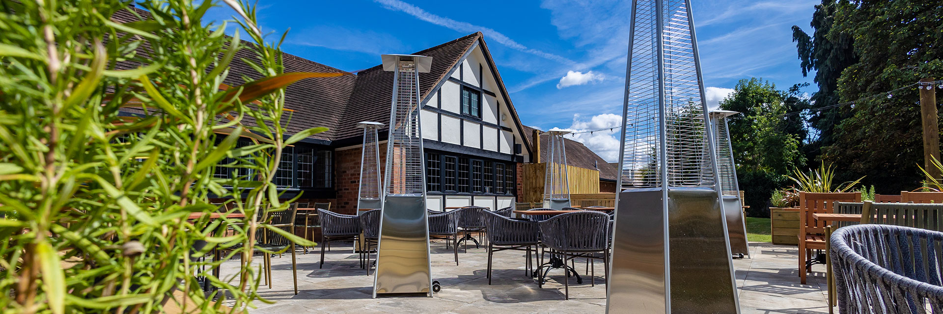 Outdoor beer garden restaurant at Harvester